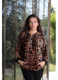 KAPÜŞONLU LEOPAR DESENLİ SWEAT